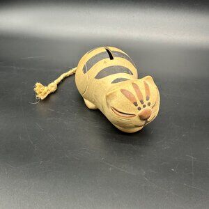 Vintage Cat Coin Bank 1970s Takahashi Japan Brown Stoneware Kitschy Kitty